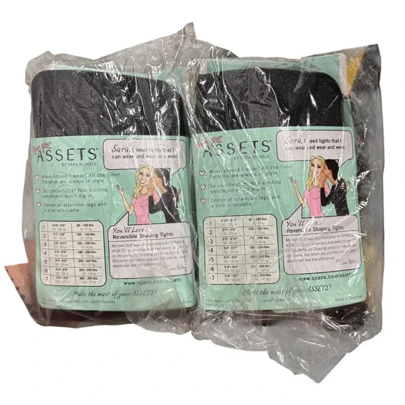 2 Love Your Assets Sara Blakely‎ Black Diamond Reversible Shaping Tights Sz 4 - Picture 2 of 7